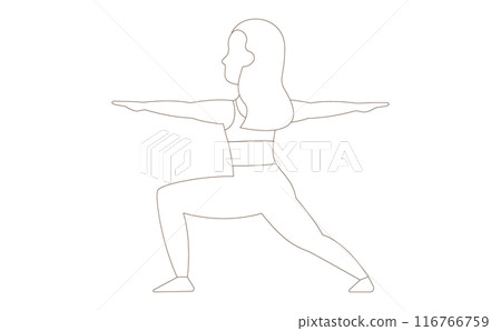 一個女人做瑜伽的後視圖的線畫插圖 一個女人做瑜伽的後視圖的線畫插圖 116766759