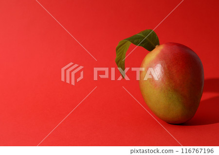 Ripe delicious mango on a red background 116767196