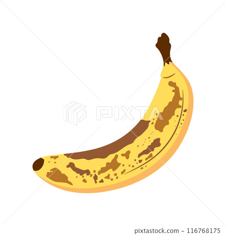 Overripe banana fruit in flat style isolated on white background. Cartoon banana with brown spots. Vector illustration Overripe banana fruit in flat style isolated on white background. Cartoon banana with brown spots. Vector illustration 116768175