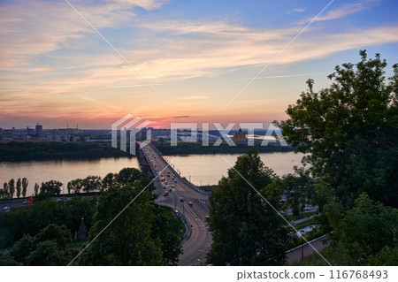 Evening view of Kanavinsky Bridge and Alexander Nevsky Cathedrall, Nizhny Novgorod, Russia Evening view of Kanavinsky Bridge and Alexander Nevsky Cathedrall, Nizhny Novgorod, Russia 116768493