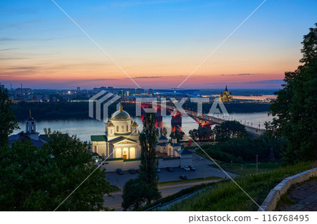 Evening view of Annunciation Monastery, Kanavinsky Bridge and Alexander Nevsky Cathedrall, Nizhny Novgorod, Russia Evening view of Annunciation Monastery, Kanavinsky Bridge and Alexander Nevsky Cathedrall, Nizhny Novgorod, Russia 116768495