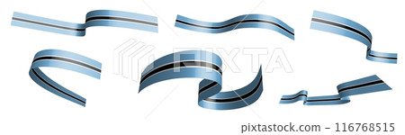 Set of holiday ribbons. Botswana flag waving in wind. Separation into lower and upper layers. Design element. Vector on white background Set of holiday ribbons. Botswana flag waving in wind. Separation into lower and upper layers. Design element. Vector on white background 116768515