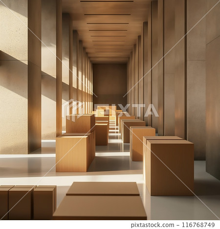 logistics warehouse with cardboard boxes 116768749