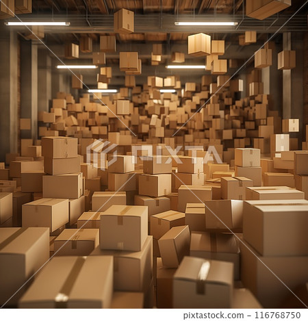 logistics warehouse with cardboard boxes logistics warehouse with cardboard boxes 116768750