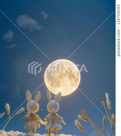 兩隻兔子抬頭看月亮 116769165