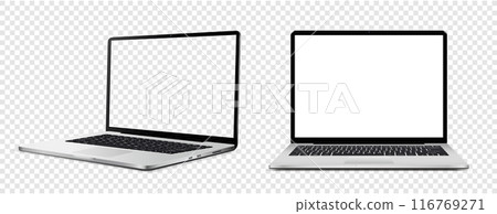Laptop computer with white and empty screen on transparent background 116769271