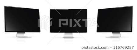 Computer screen mockup. Computer display on three sides with black screen isolated 116769287