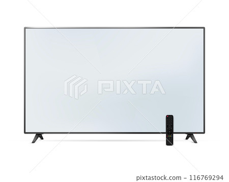 Smart tv mockup. Blank television screen with remote control. 116769294
