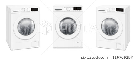 Washing machine on three sides isolated on white background 116769297