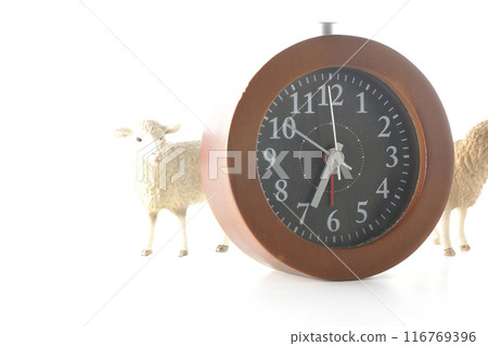 Sleep image with alarm clock and sheep Sleep image with alarm clock and sheep 116769396