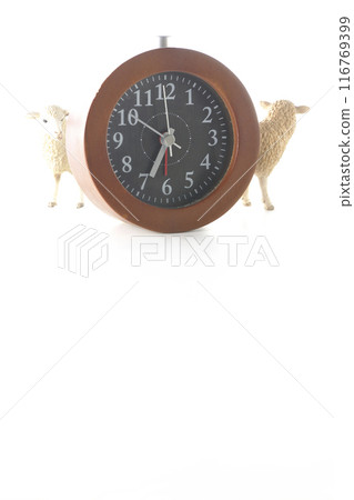 Sleep image with alarm clock and sheep Sleep image with alarm clock and sheep 116769399