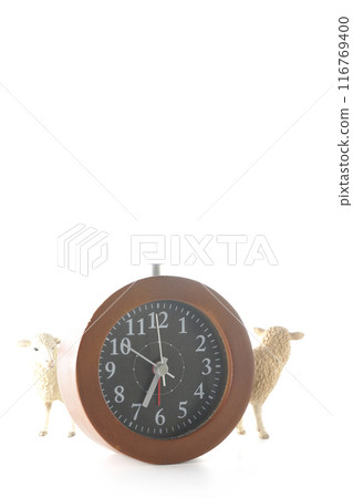 Sleep image with alarm clock and sheep Sleep image with alarm clock and sheep 116769400