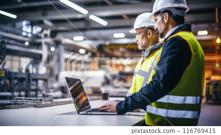 Workers and engineers working together in a factory Workers and engineers working together in a factory 116769415