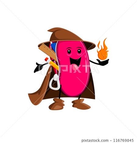 Cartoon Halloween pencil case school stationery mage, wizard and witch character. Isolated vector mystical personage, skillfully casts a fiery spell, illuminating the surroundings with vibrant flames Cartoon Halloween pencil case school stationery mage, wizard and witch character. Isolated vector mystical personage, skillfully casts a fiery spell, illuminating the surroundings with vibrant flames 116769845