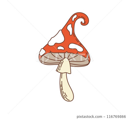 Retro cartoon groovy mushroom, 70s 80s hippie art symbol, vector sticker. Groovy amanita or psychedelic toadstool mushroom in comic retro cartoon for positive vibes sticker or hippie and hipster patch Retro cartoon groovy mushroom, 70s 80s hippie art symbol, vector sticker. Groovy amanita or psychedelic toadstool mushroom in comic retro cartoon for positive vibes sticker or hippie and hipster patch 116769866