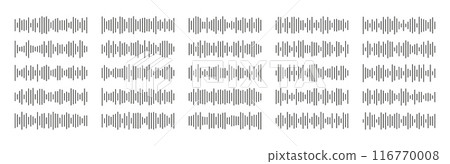 Podcast sound waves or voice audio soundwaves of message record, vector icons. Podcast or sound waves of simple lines for online streaming podcasting or music player and mobile phone voice message 116770008