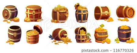 set vector illustration of heap of money in barrel isolated on white background 116770326