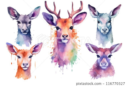 watercolor set vector illustration of deer in autumn isolated on white baclground watercolor set vector illustration of deer in autumn isolated on white baclground 116770327