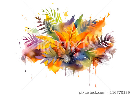 set watercolor autumn fern leaves on a white background set watercolor autumn fern leaves on a white background 116770329