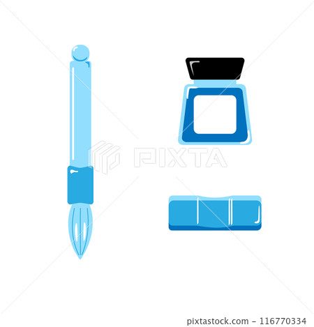 A simple illustration of a light blue glass pen and ink bottle A simple illustration of a light blue glass pen and ink bottle 116770334