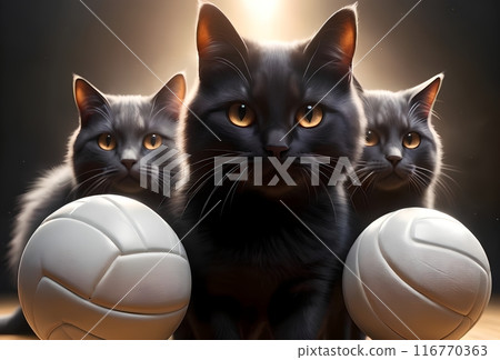 sports cat plays volleyball, team game 116770363