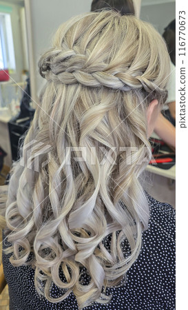 Long hair. Hair coloring process. Salon work. Step-by-step process Long hair. Hair coloring process. Salon work. Step-by-step process 116770673