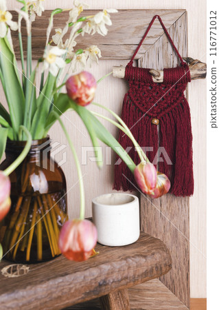 beautiful macrame panel in the interior beautiful macrame panel in the interior 116771012