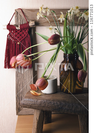 beautiful macrame panel in the interior beautiful macrame panel in the interior 116771013