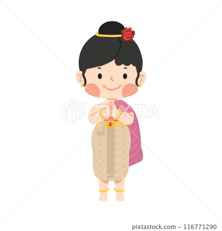 Kid girl in Thai traditional dress greeting Kid girl in Thai traditional dress greeting 116771290