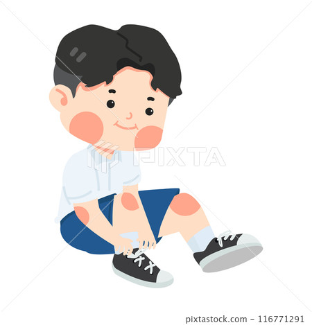 Cute kid boy tying shoe laces 116771291