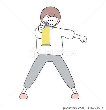 A short-haired woman standing with her legs crossed applying insecticide 116771514