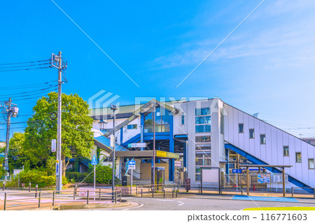 Samukawa cityscape in Japan. View of the north exit of Samukawa Station on the JR Sagami Line. There is also a sign marking 1,500m from Samukawa Shrine. July 21, 2024 Samukawa cityscape in Japan. View of the north exit of Samukawa Station on the JR Sagami Line. There is also a sign marking 1,500m from Samukawa Shrine. July 21, 2024 116771603