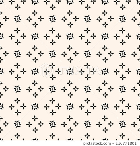 Minimalist seamless pattern. Vector geometric textures with small elements, flowers. Black and white minimal abstract background swatch. Modern design 116771801