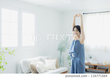 Woman in blue camisole 116771884