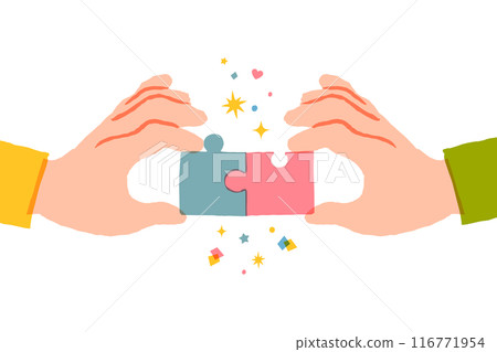 Illustration of two hands holding a puzzle 116771954