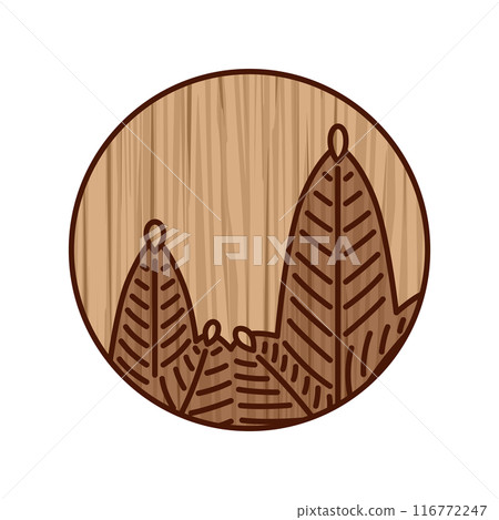 Simple circular wooden playing card - January, Pine, Pine husk 116772247