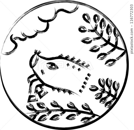 毛筆圓形迷你花札、汶月、萩、野豬、七月、萩和野豬 毛筆圓形迷你花札、汶月、萩、野豬、七月、萩和野豬 116772303