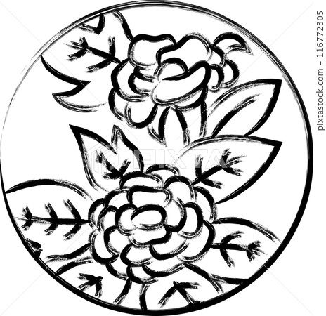 毛筆圓形迷你花札、水無月、牡丹、六月、牡丹渣 116772305