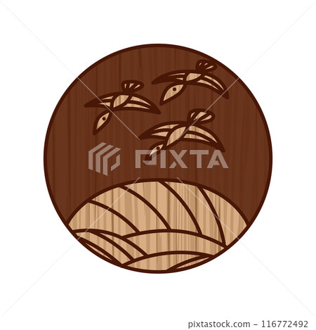 Simple circular wooden playing card - August, Awn and Wild Geese - August, Awn and Wild Geese 116772492