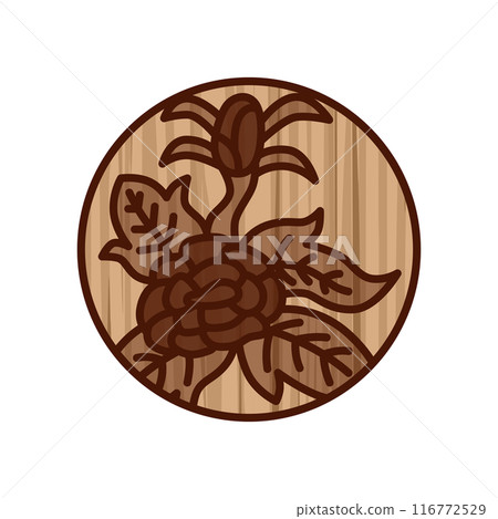 Wood carving style circular mini Hanafuda cards Minazuki Peony June Peony casing Wood carving style circular mini Hanafuda cards Minazuki Peony June Peony casing 116772529