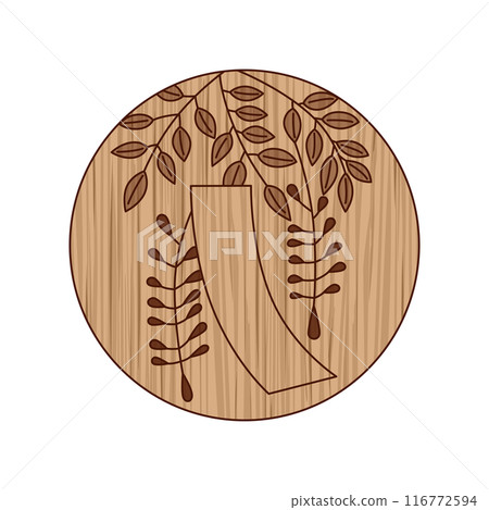 Wood carving style circular Hanafuda card, Uzuki, Wisteria, Red and short, April, Wisteria with red and short Wood carving style circular Hanafuda card, Uzuki, Wisteria, Red and short, April, Wisteria with red and short 116772594