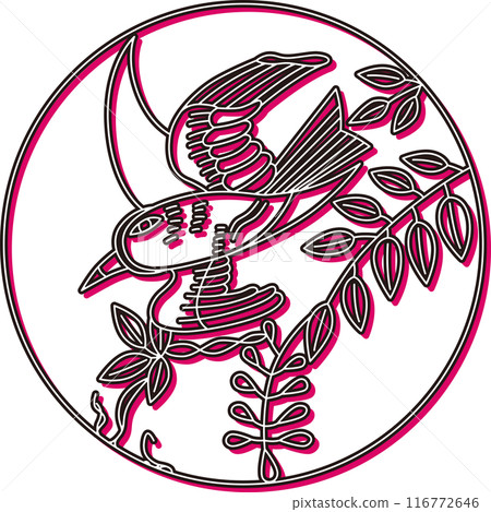Color-Shaded Circular Hanafuda Cards - Uzuki, Wisteria, Hototogisu - April, Wisteria and Hototogisu 116772646