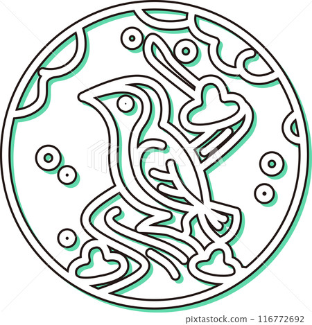 彩色陰影圓形迷你花札、夜鶯、如月、梅花、二月、梅花和夜鶯 彩色陰影圓形迷你花札、夜鶯、如月、梅花、二月、梅花和夜鶯 116772692