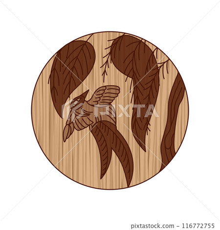 木雕風格圓形花札、下個月、栗子、燕子、十一月、栗子和燕子 木雕風格圓形花札、下個月、栗子、燕子、十一月、栗子和燕子 116772755