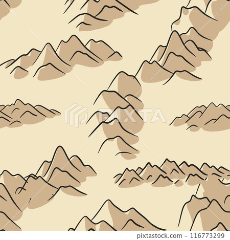 Hand drawn mountain seamless pattern. Landscape pattern. Vector illustration 116773299