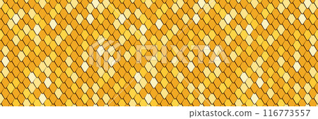 Gold snake, dragon, fish, dinosaur scale texture pattern design. Chinese decoration background 116773557