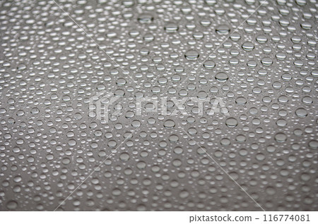 Water droplets on clear glass suitable for design and wallpaper 116774081