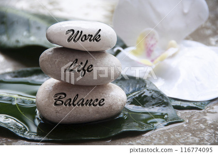 Work life balance text engraved on zen stones with space for text. Life balance concept 116774095