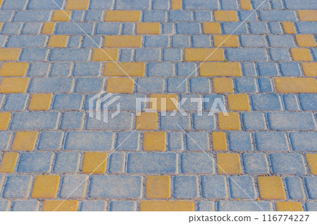 Blue Yellow Color Pattern Lines Stripes Paving Stone Floor Surface Street Road City Texture Background Tile Structure Blue Yellow Color Pattern Lines Stripes Paving Stone Floor Surface Street Road City Texture Background Tile Structure 116774227