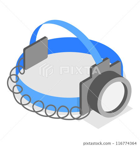 3D Isometric Flat Vector Set of Flashlights, Portable, Hand-held, Pocket and Head electric. Item 1 116774364